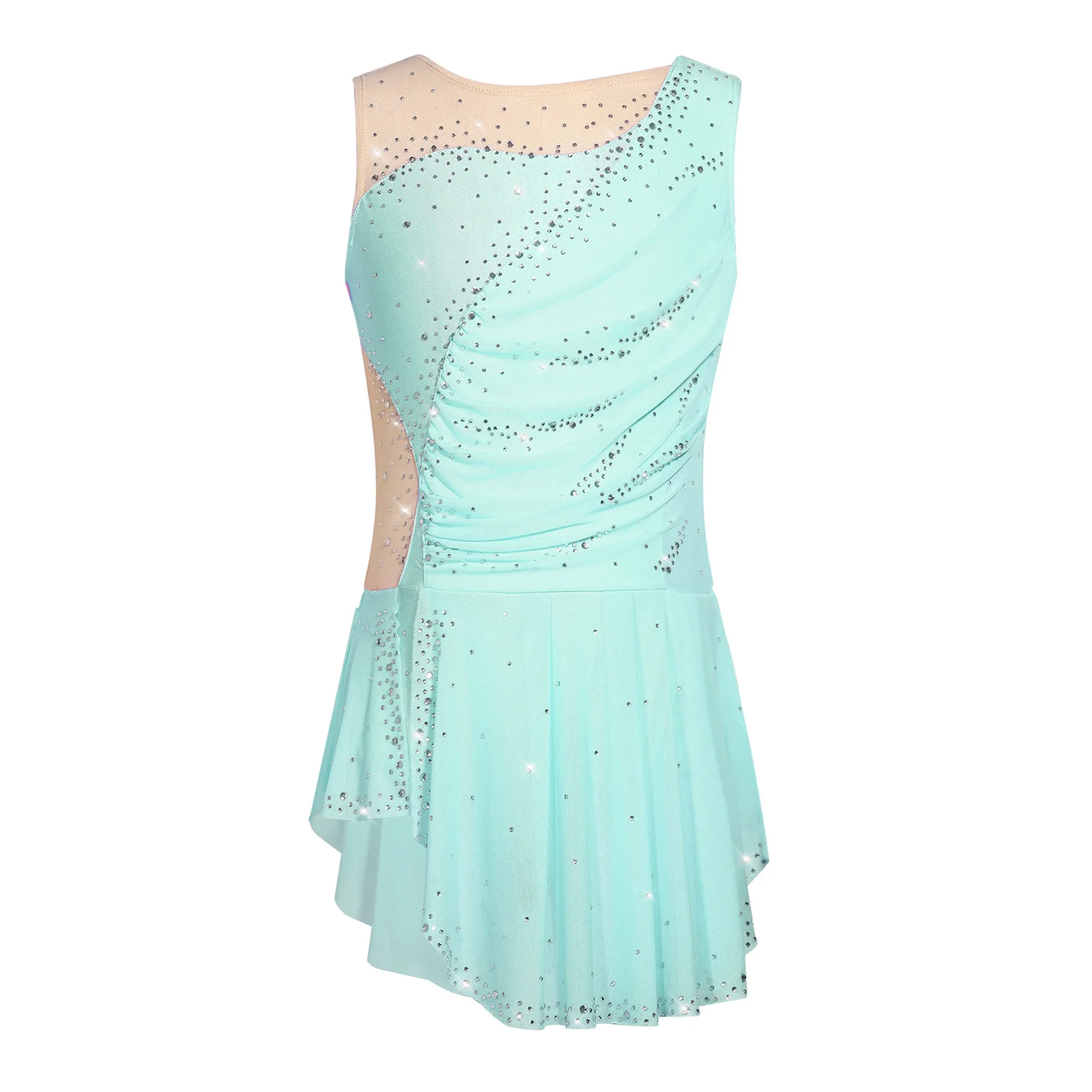 Kids Girls Figure Ice Skating Dance Costume Sleeveless Shiny Rhinestones Mesh Dress Leotard Ballet Rhythmic Gymnastics Dancewear - view 4