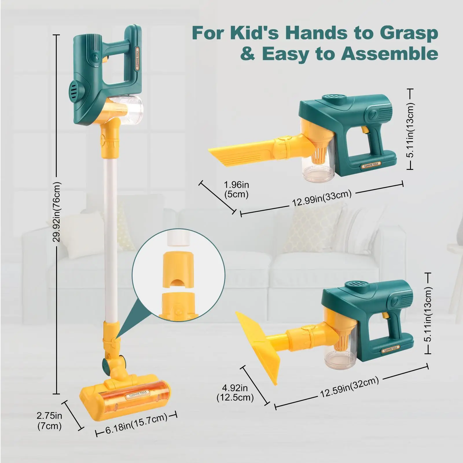 Crianças aspirador de pó diversão crianças brinquedos de limpeza conjunto para crianças de 3 anos ou mais do bebê verde