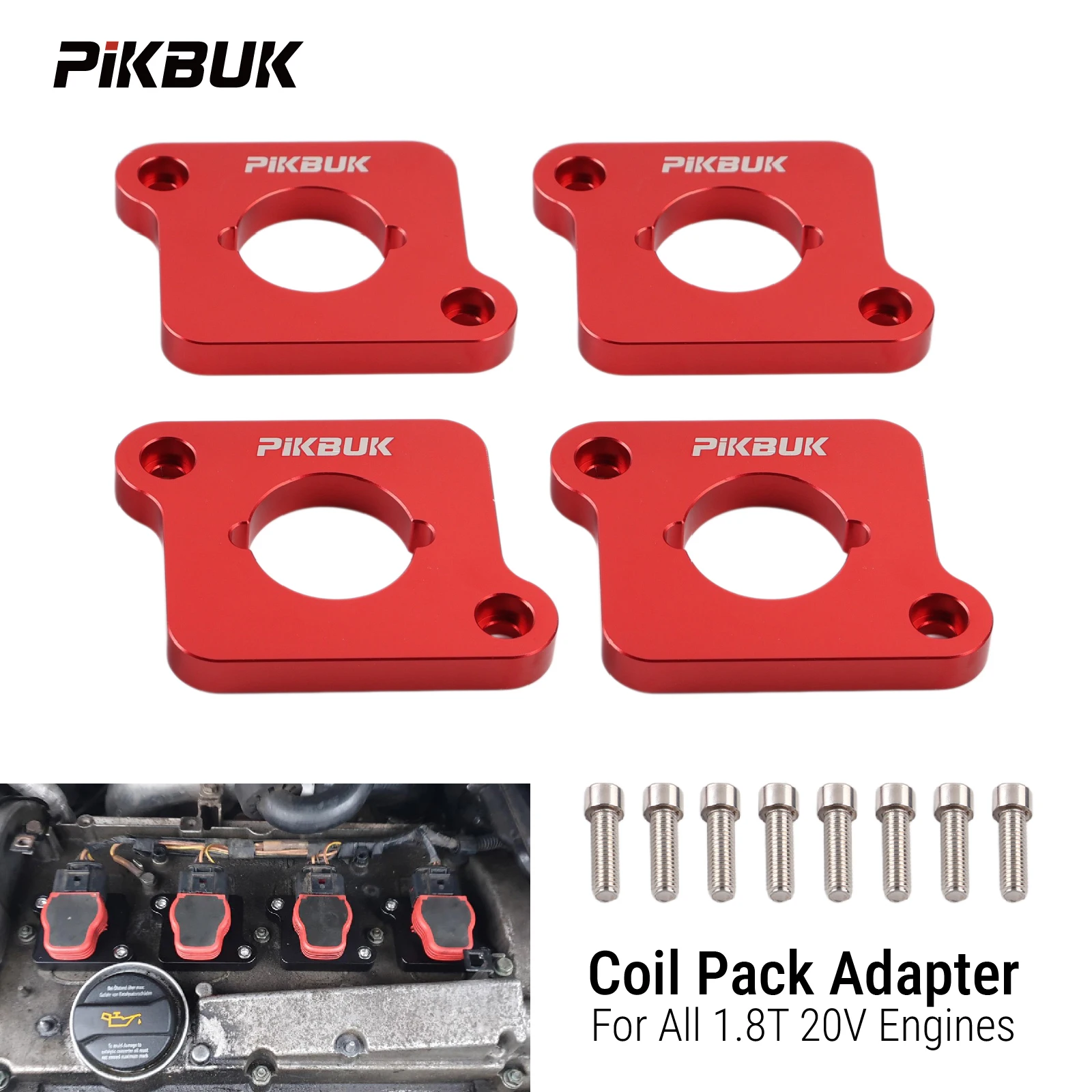 PIKBUK 4 Stück Coilpack-Adapterplatten aus Billet-Aluminium für R8/TFSI Zündspulen A3 S3 8L Golf TT 1.8T RS4 S4 B5