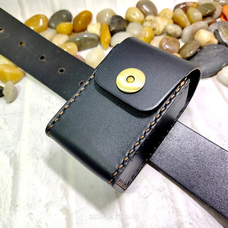 Handmade Customized Genuine Leather Holster for Mobile Phone Power Bank Cowhide Mobile Power Sheath Waist Bag PD