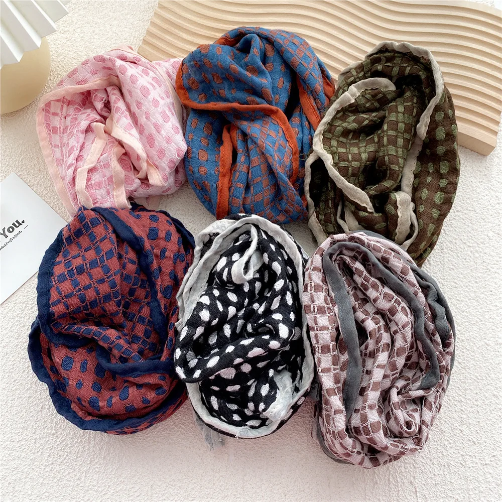 40*160cm Cotton Linen Plaid Women Gril Rhombus Scarf Headscarf Hairscarf Turban Bandanas Shawl Wrap