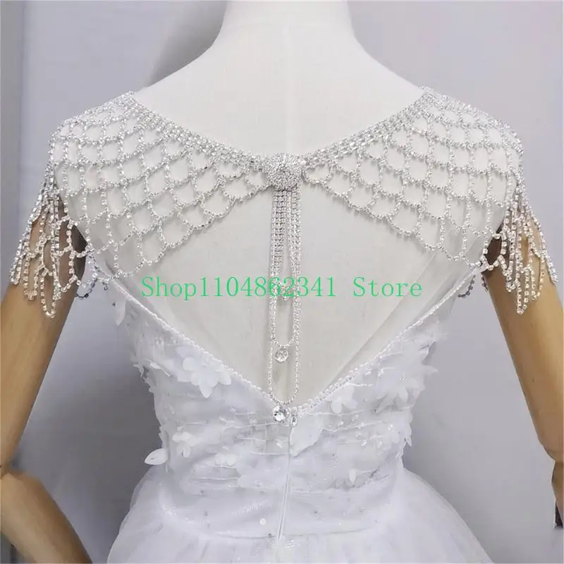 5ASDエレガントなメッシュショールショルダーチェーンネックラップジュエリーとラインストーンタッセル