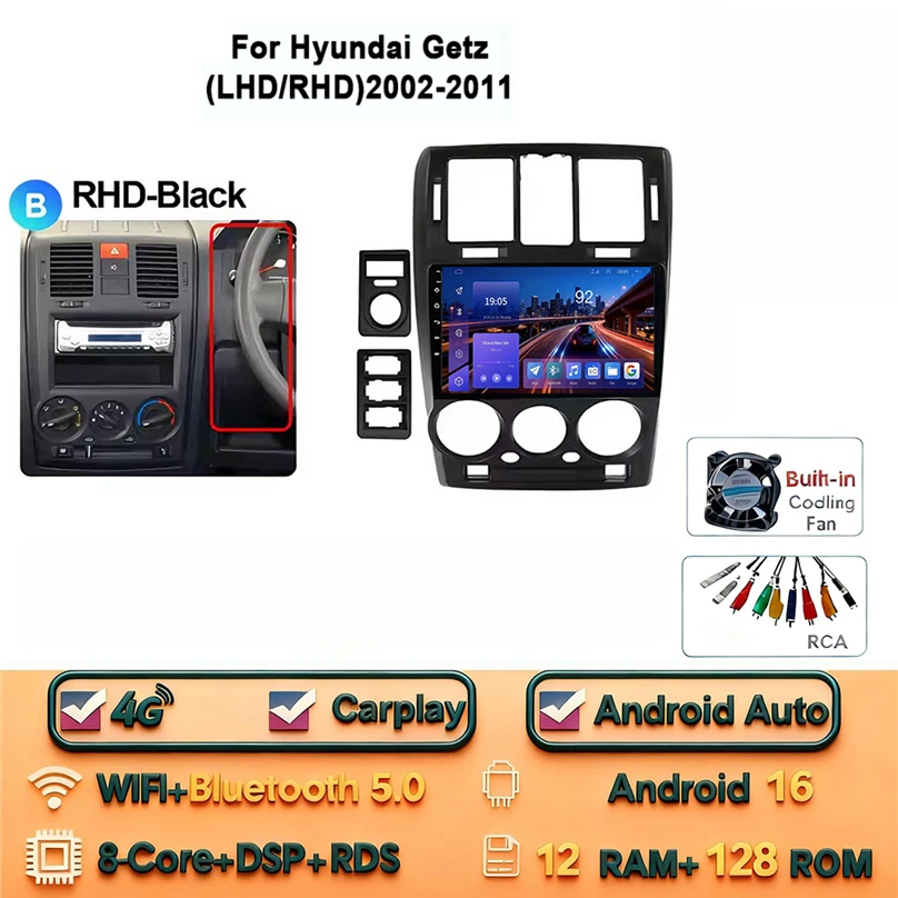 Android 16 Carplay Android Auto 4G WIFI voor HYUNDAI GETZ 2002-2011 GPS DSP BT 2Din Touchscreen multimedia Autoradio