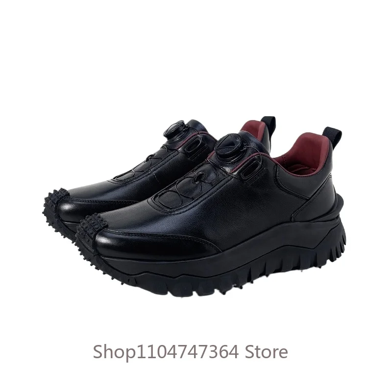 High End Height Increasing Casual Leather Shoes Men's Swivel Buckle Sports Thick Sole Outdoor Hiking Shoes Male Sneakers