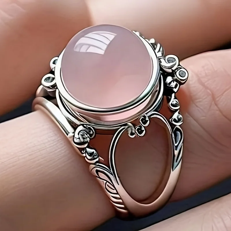 Huitan – bagues vintage en perles roses pour femmes, couleur argent antique, douces, pour tous les jours, pour les fêtes, cadeau fantaisie, bijoux rétro