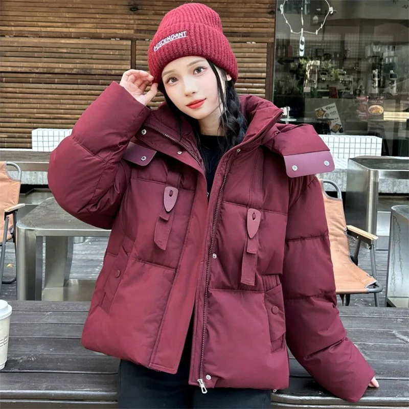 2025 Fashion Winter Women's Cotton-padded Jacket Hooded Parkas Short Coat Student Thick Warm Outerwear Streetwear Loose Jackets