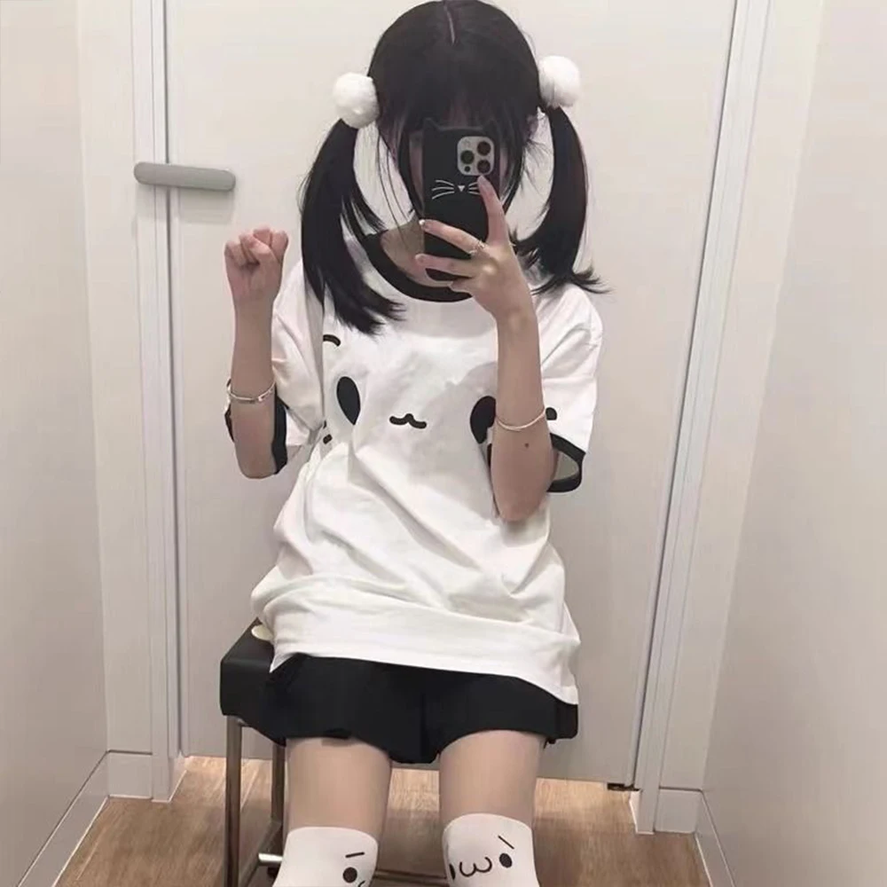 2026 New Oversized T-Shirt Women's Clothing Fashion White T-Shirt Cartoon Printed Short Sleeved O-Neck T-Shirt Cute Y2K Top2026 view 3