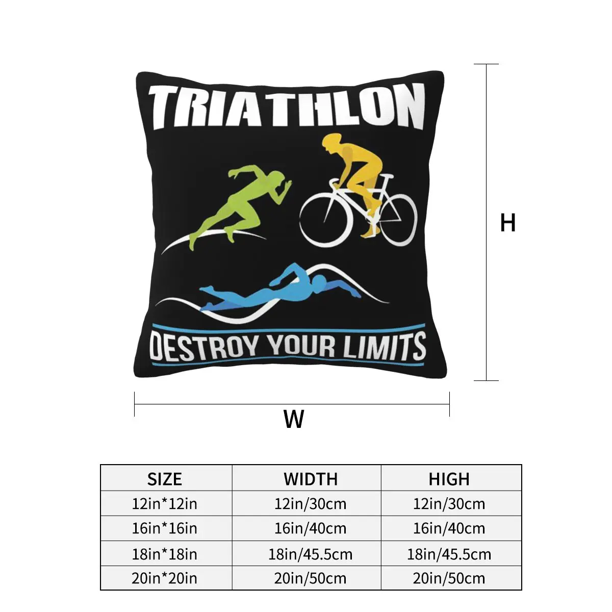 Triathlon Swimming Cycling Running Square Pillowcase Cushion Cover Pillow Case Throw Pillow Cover for Home Bedroom Car