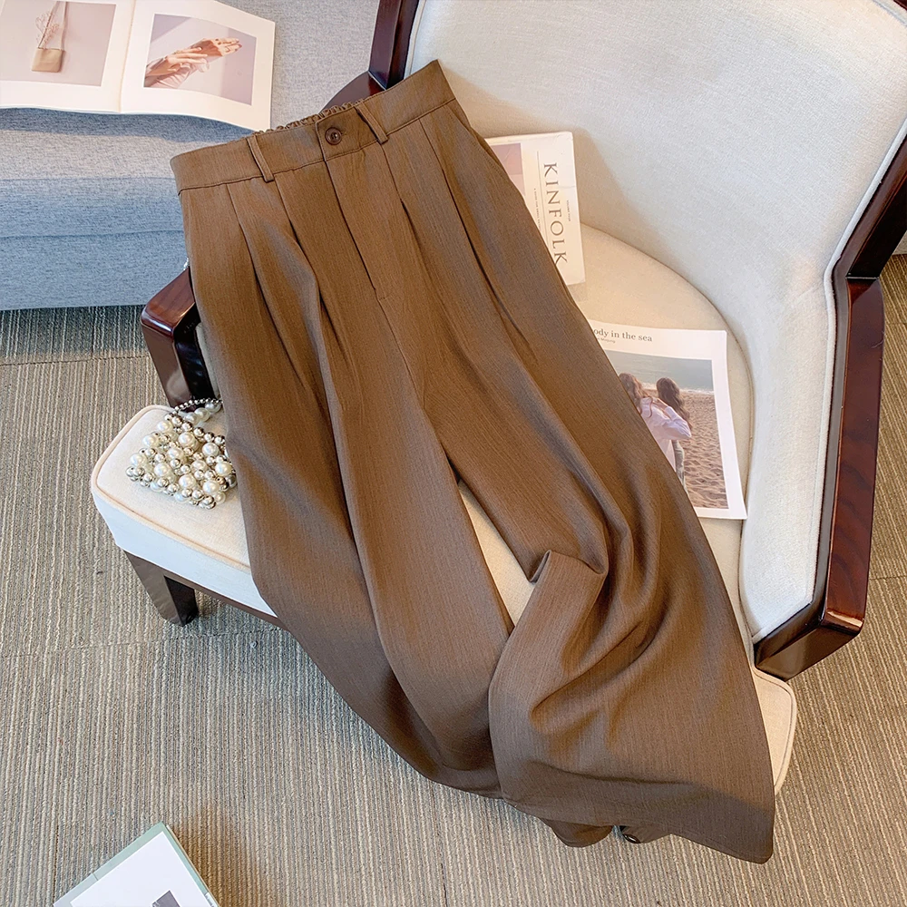 Veste de costume longue deux pièces pour femme, pantalon à jambe droite, robe formelle de travail, costume marron, grande taille, trajet