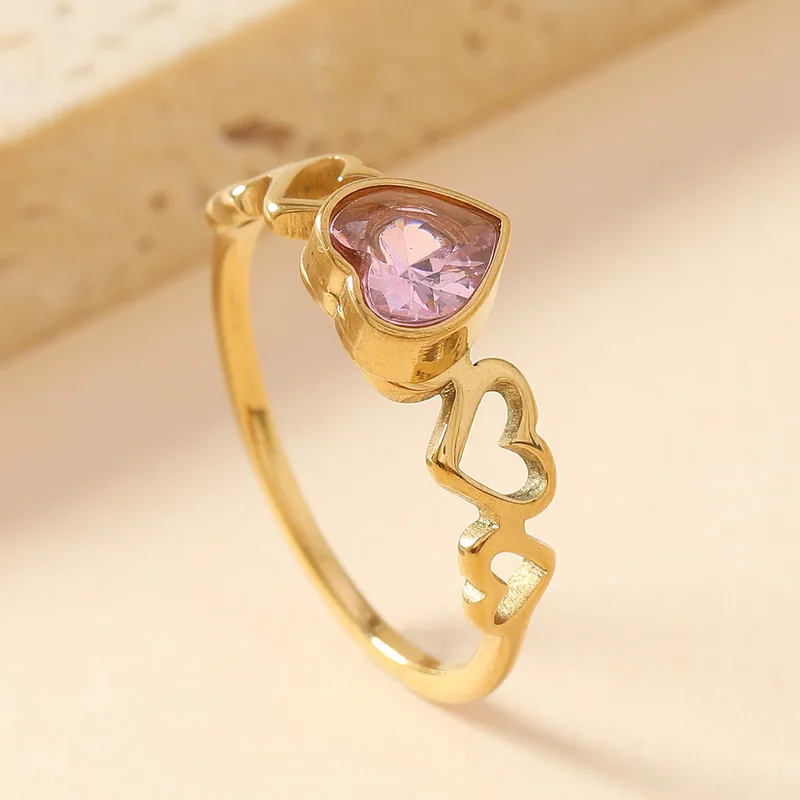 Stainless Steel Heart Ring For Women Luxury Style Female Fashion Finger Jewelry Accessories