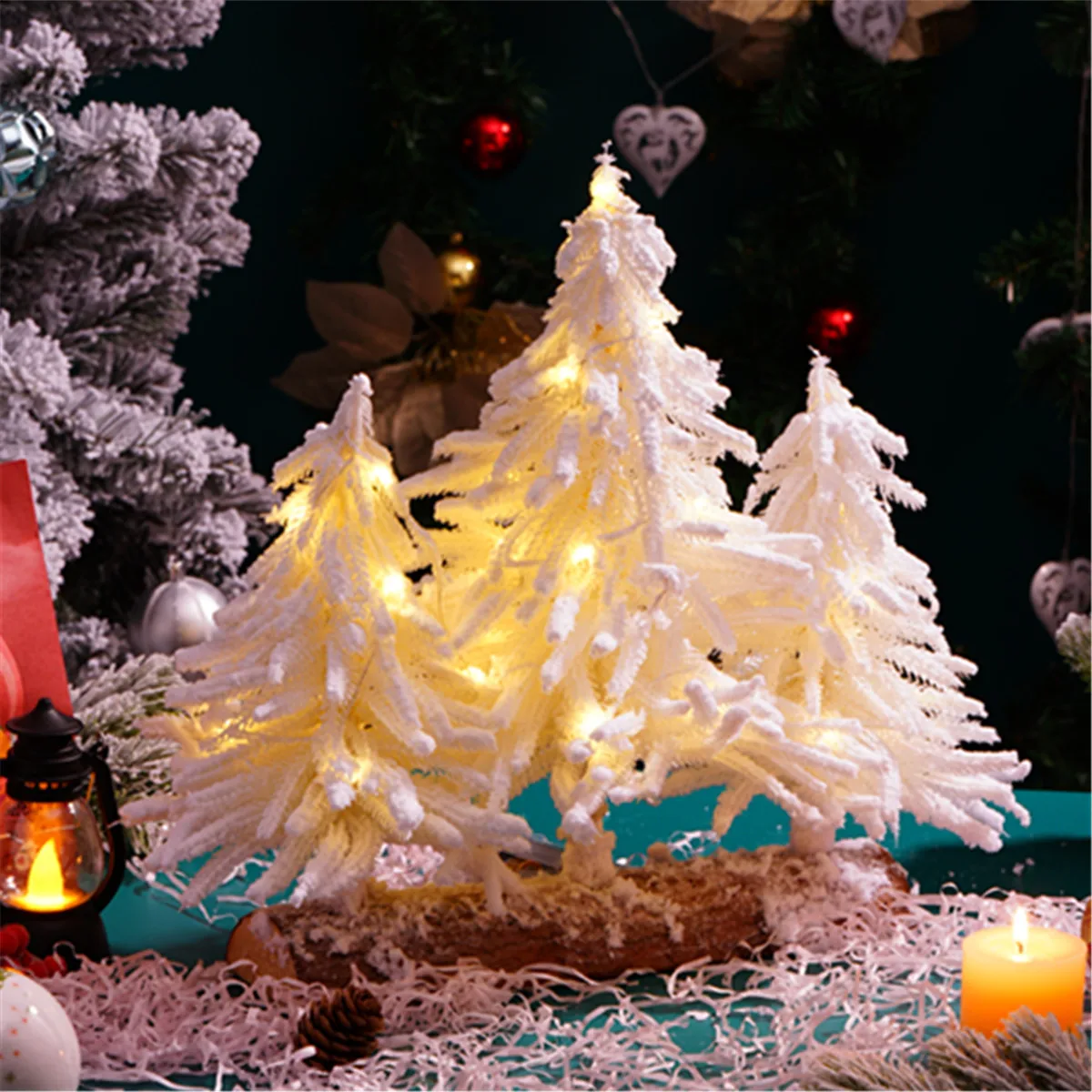 

Artificial White Snow Christmas Tree with light Desktopmini white luminous Snow Christmas Tree window hotel home decoration
