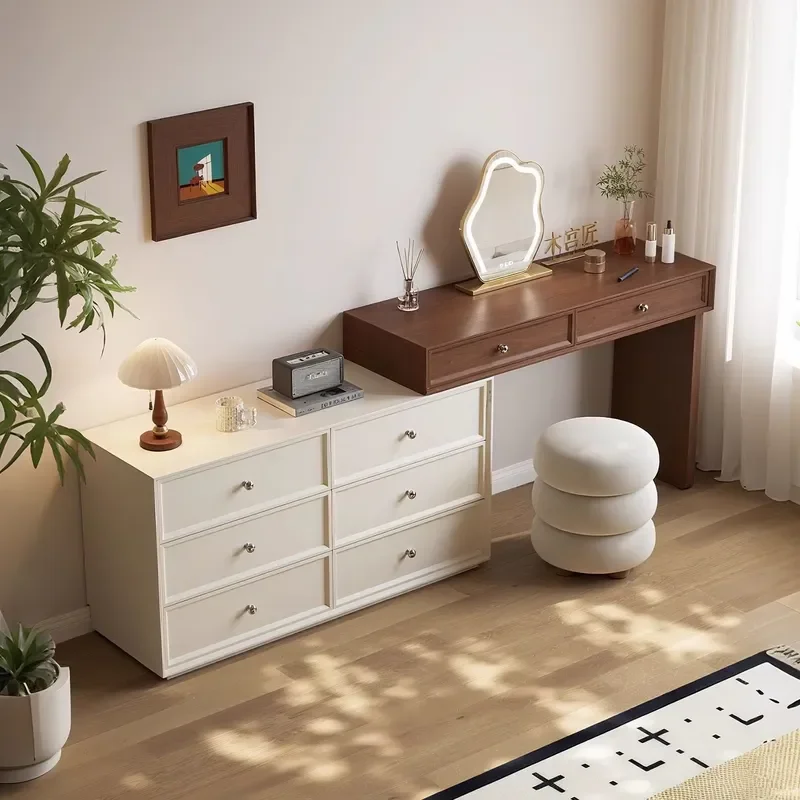 Walnut Italian Design Solid Wood Lighted Dressing & Makeup Desk with Storage Foldable for Small Apartment Bedroom
