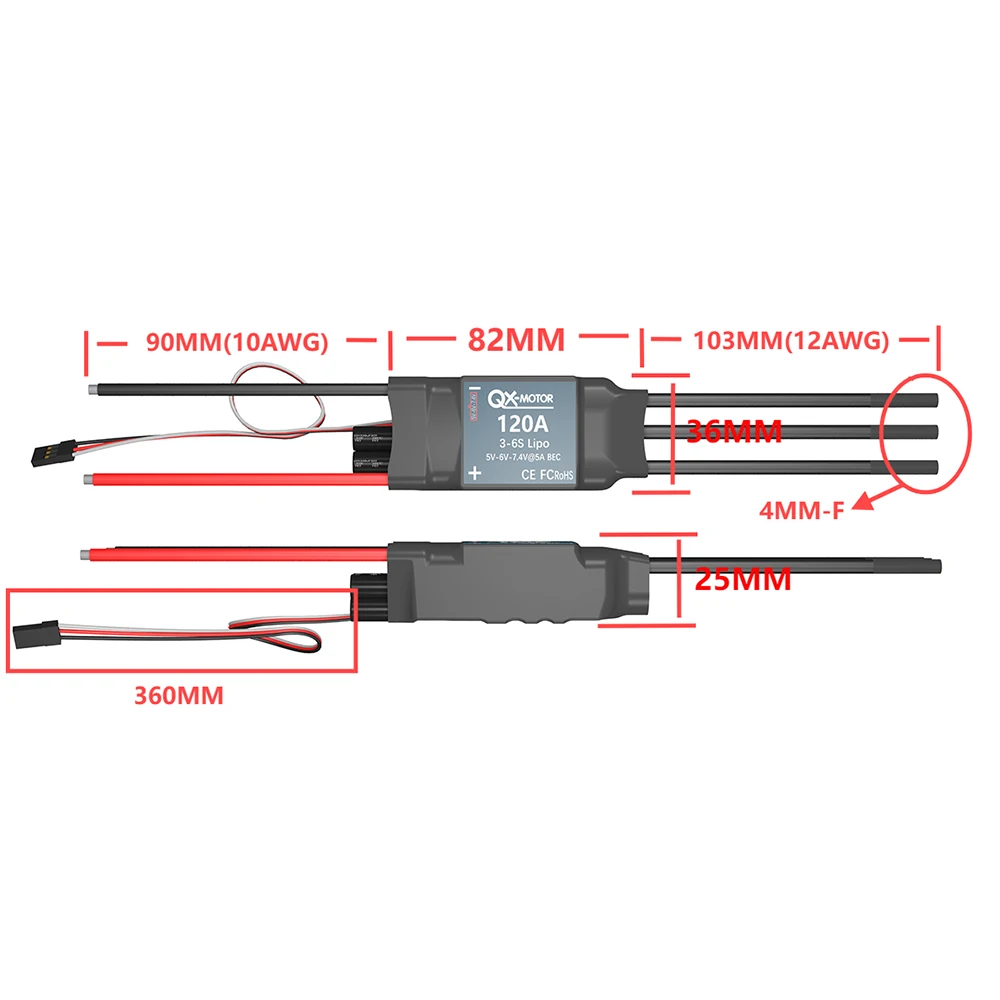 QX-MOTOR 120A ESC 5A BEC 3-6s lipo tanpa sikat pengendali kecepatan elektronik untuk 80mm 90mm EDF Motor tanpa sikat