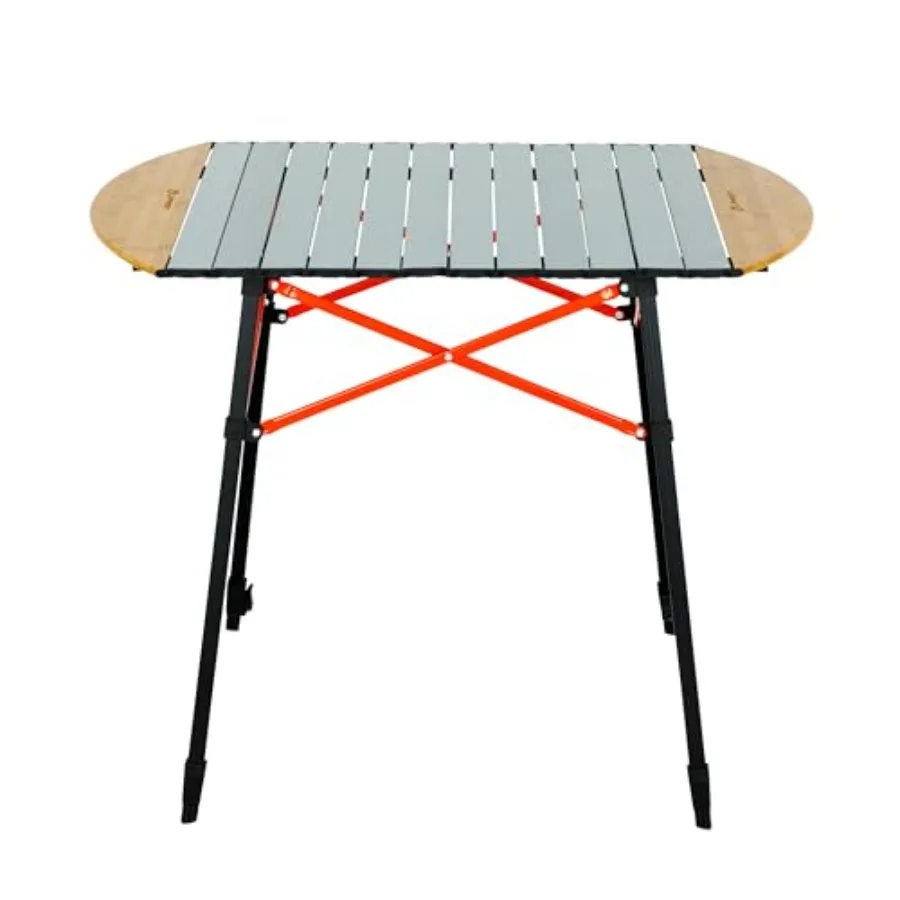 Bamboo Hammer Grey Roll Top Camping Table with PowderCoated Aluminum Top Frame Durable Bamboo Edges Foldable Design Adjustable