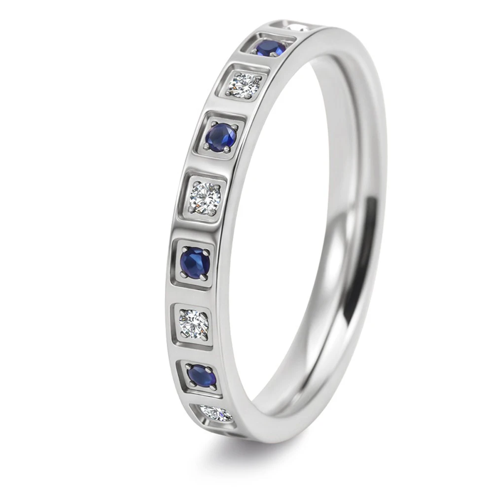 Trendy Luxury Blue Color Square Zircon Ring for Women Elegant Titanium Steel Waterproof Jewelry Wholesale Bulk Items