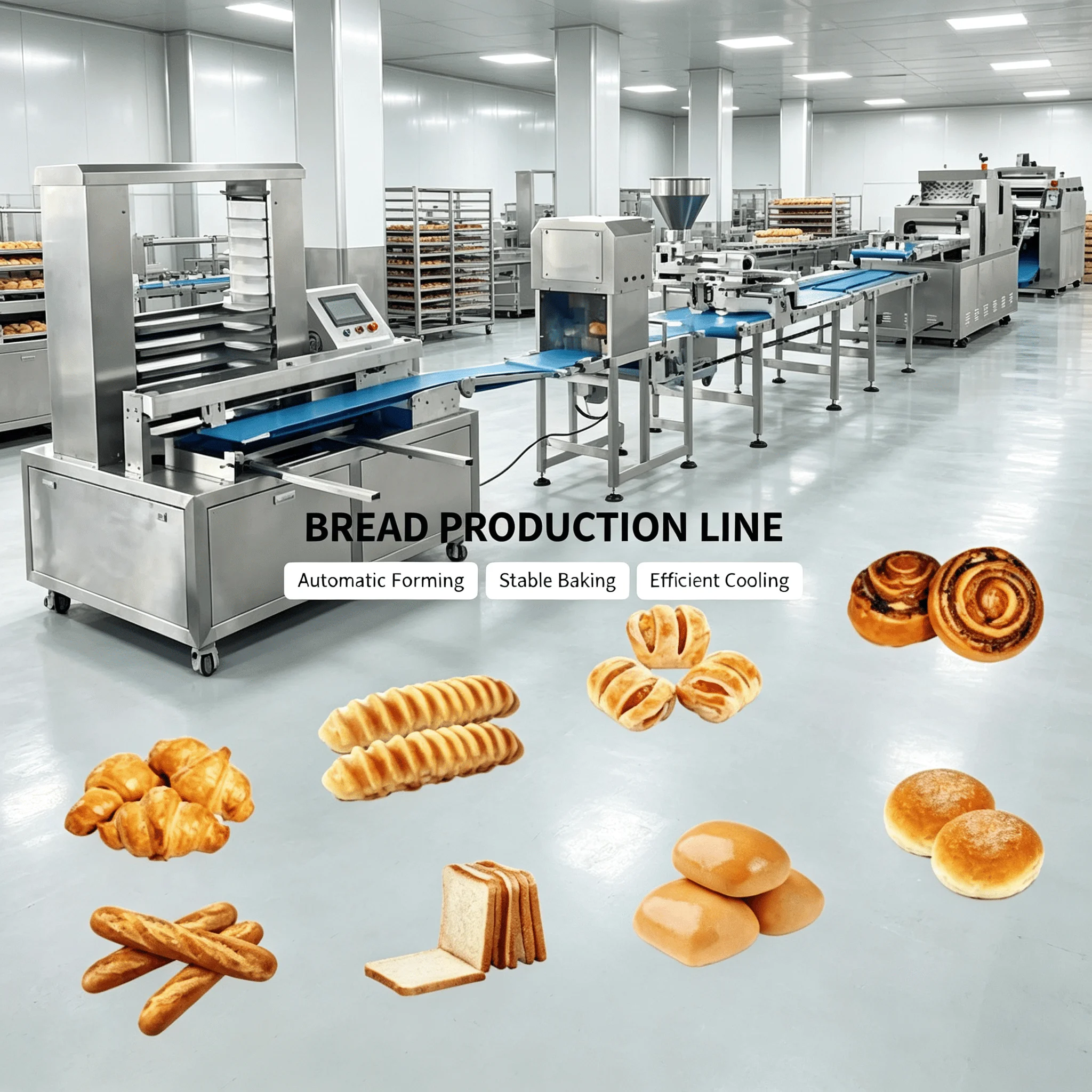 Multi-functional Bakery Line Automatic Bread Production Machine for Croissant Fruit Pastry Customized
