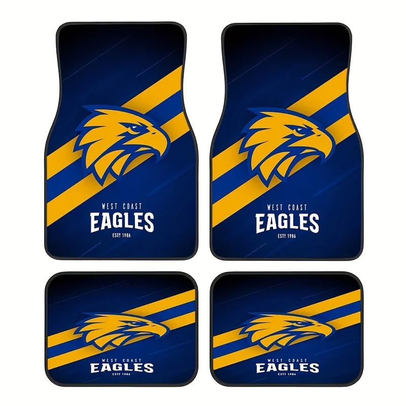 4pcs, AFL West Coast Eagles Style Pattern Car Rubber Mats, Universal Non-Slip Carpet, Easy-to-Clean Interior Accessories, Synthe