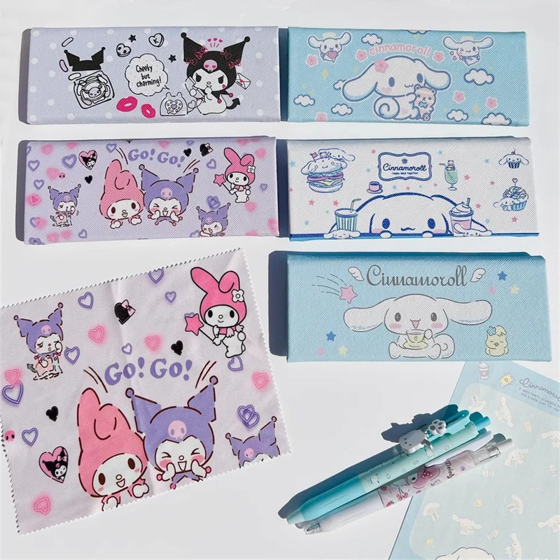 Sanrio Folding Glasses Case Cinnamoroll Kuromi My Melody little twin star Portable Glasses Storage Box Glasses Cloth Kids Gift