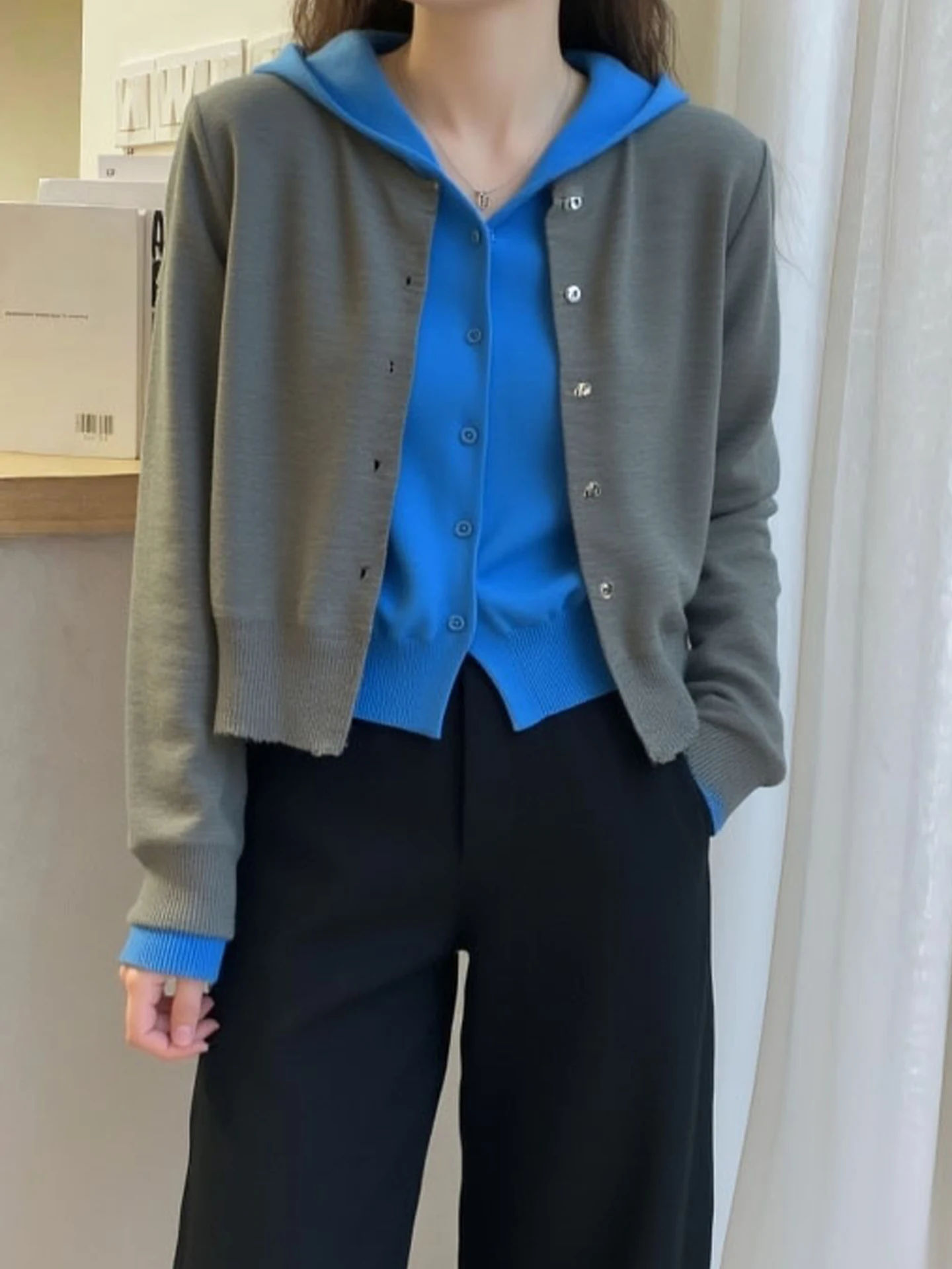 Schicker, langer, offener Cardigan mit Kapuze, Strickpullover für Damen, faionable Lazy Feelings, zweiteiliger Look, koreanische Passform, lockere Passform