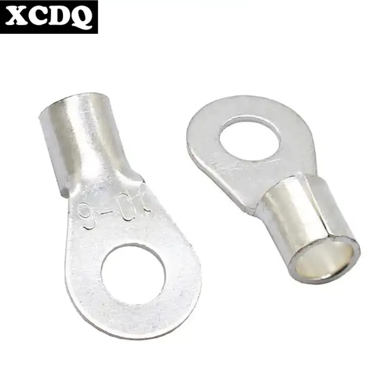 100pcs Electrical Cable Connectors Cold Terminals Crimping Tips 6.3 9mm Ring Lugs High Pass 8AWG Bare Terminal Block for Wires
