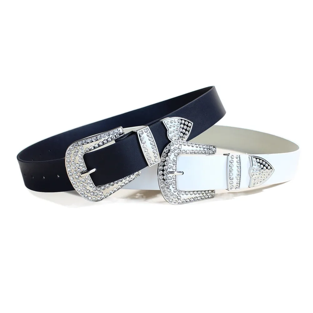 

All-match PU Leather Rhinestone Belt Y2K Alloy Women Belt Street Styles Pin Buckle Jeans Waistband Cool Girls