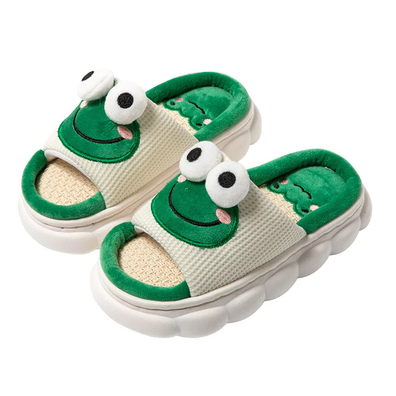 2024 New Cute Cow Frog Soft Sole pantofole Casual per bambini Design per bambini comode pantofole da casa in lino per quattro stagioni