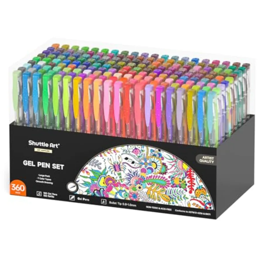 

Gel Pens Set, 180 Colors Gel Pen Set Plus 180 Color Refills Perfect for Adult Coloring Books Doodling Drawing Art Markers