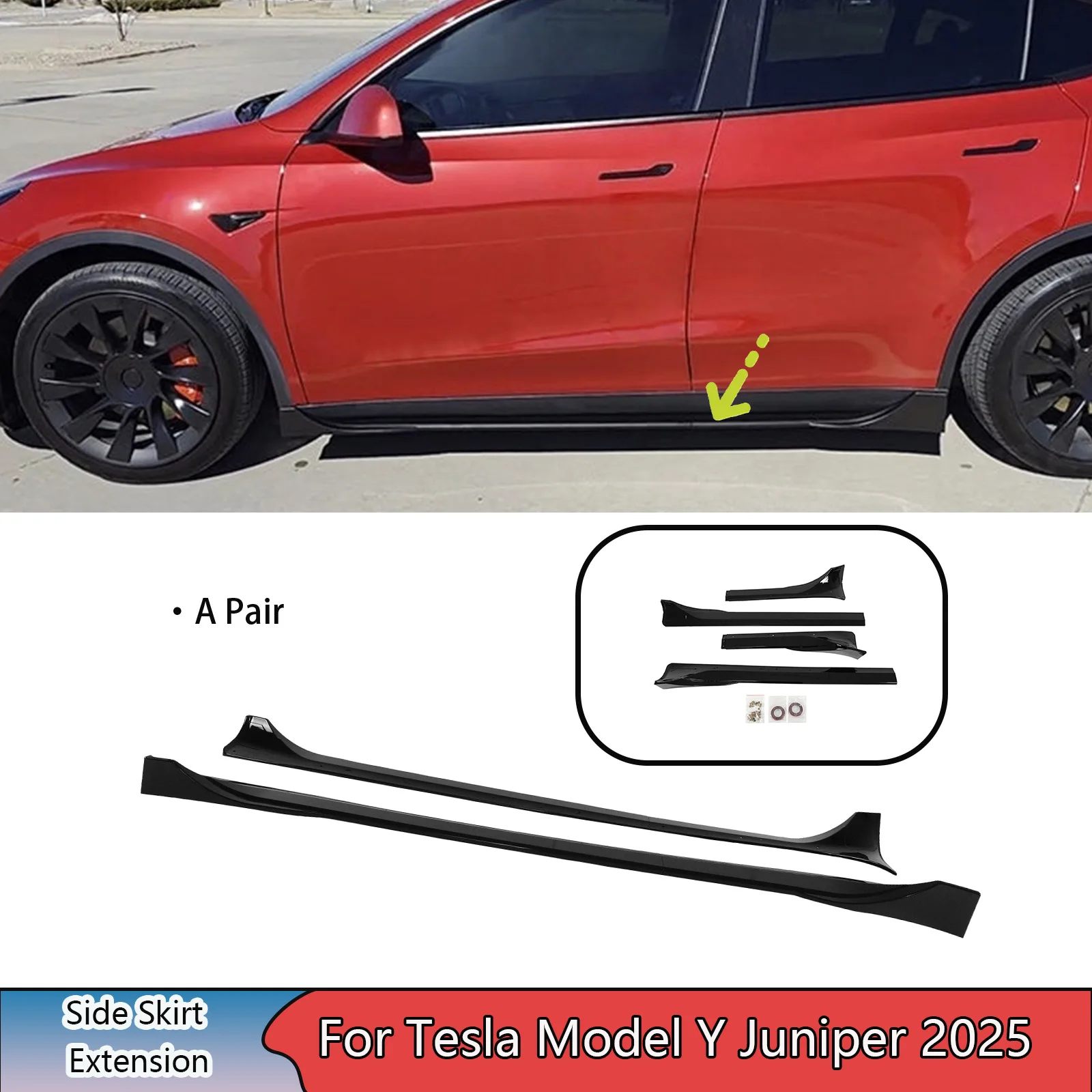 

Для Tesla Model Y Juniper 2025 расширение боковой юбки автомобиля 4 шт. комплект кузова диффузор сплиттер матовый/глянцевый черный автоаксессуары