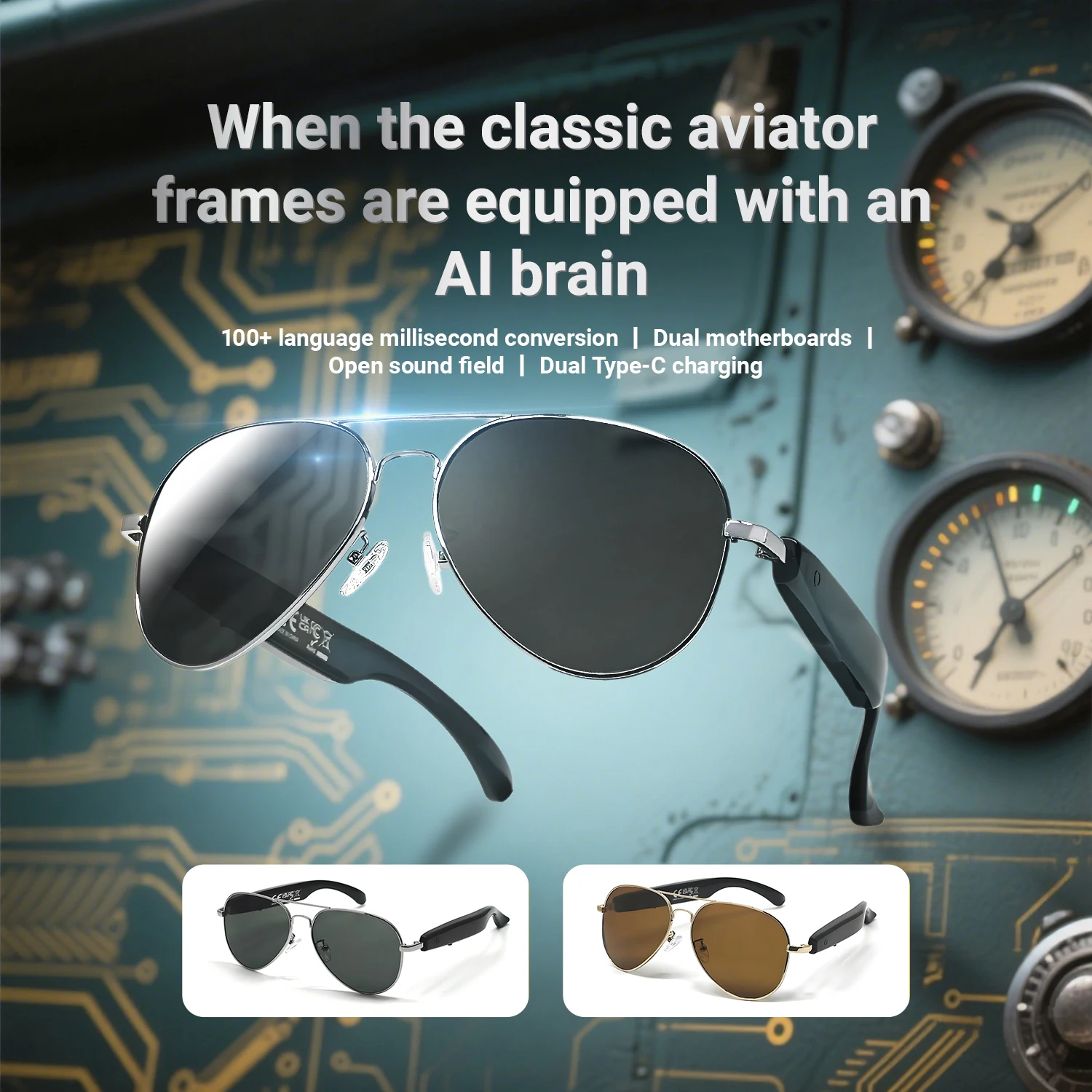 Smart AI Translation Sunglasses Anti UV Bluetooth Call Voice Assistant Remote Camera Outdoor Fishing Travel Business Eyewear