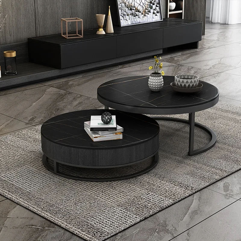 

Slate Coffee Table Simple Modern Small Apartment Round Coffee Table TV Cabinet Combination Living Room Household Slate Round Cof