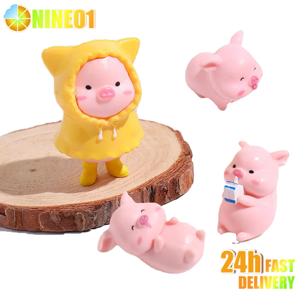 Cute Cartoon Pink Pig Figurine Miniaturas Ornament Resin Piggy Statue Collection Toy Fairy Garden Miniatures Decoration Crafts