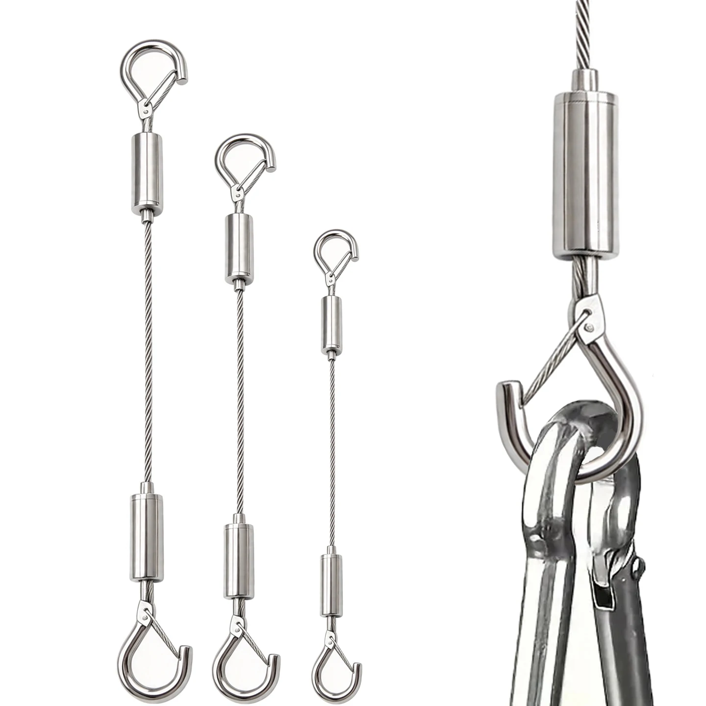 1.5/2/3mm stainless steel cable sling with double safety hooks and 1M stainless steel wire rope adjustable suspension frame