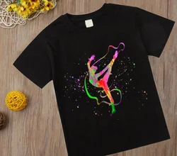 T-shirt noir d'interconnexion de gymnastique pour des enfants, impression de fille, t-shirt personnalisé pour des enfants, cadeau d'anniversaire d'amant de sport d'exercice de dean M