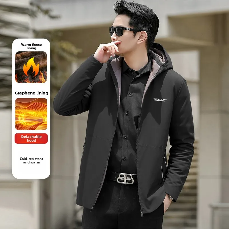 

Detachable Hat Winter Outdoor Cotton Jacket Loose Casual Men's Warmth Business Casual Cotton Clothes for Middle-Aged And Elderly
