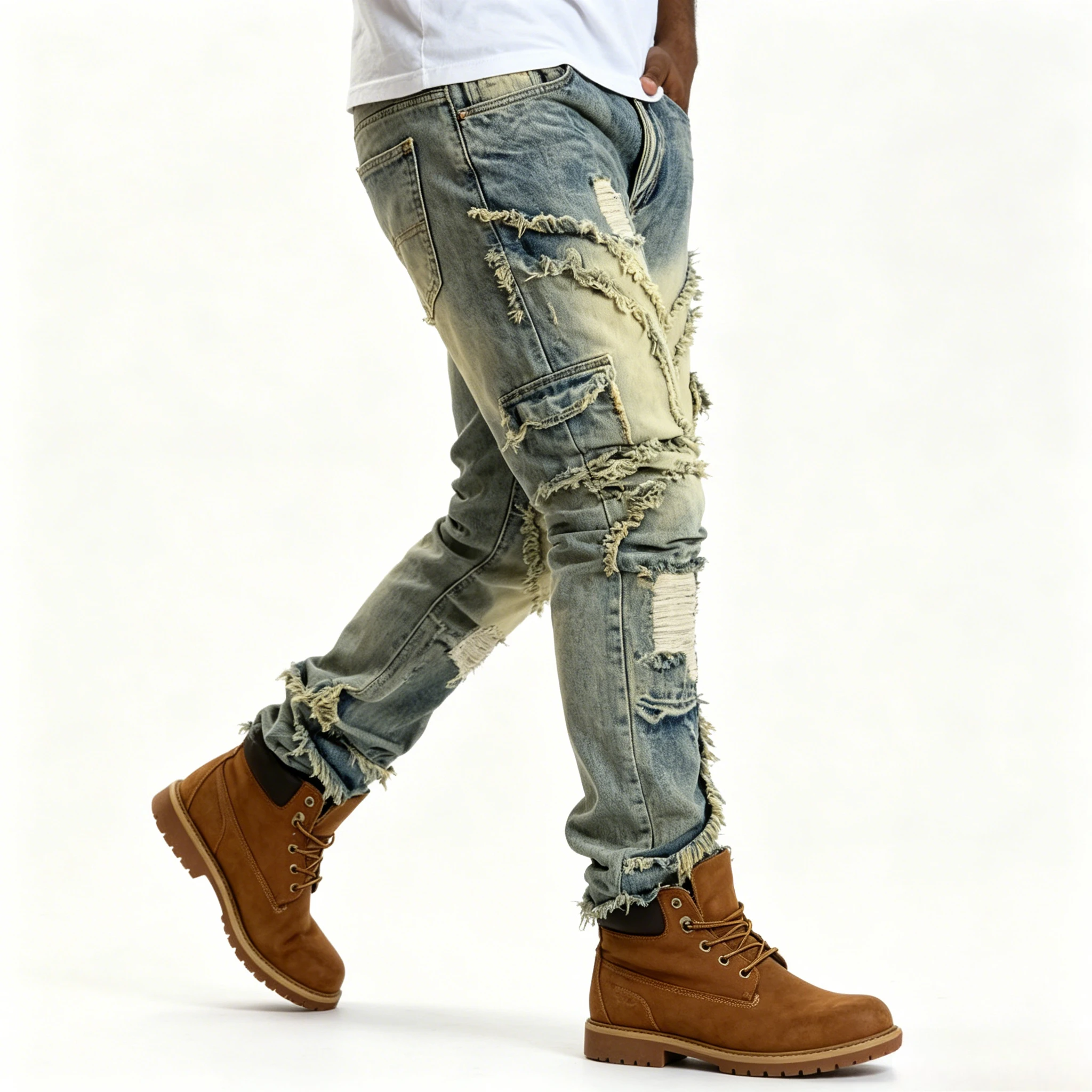 

2025 New Men's Slim-Fitting Breathable Fringe Black Elasticated Jeans | with Pockets, Comfortable High-Stretch Fabric
