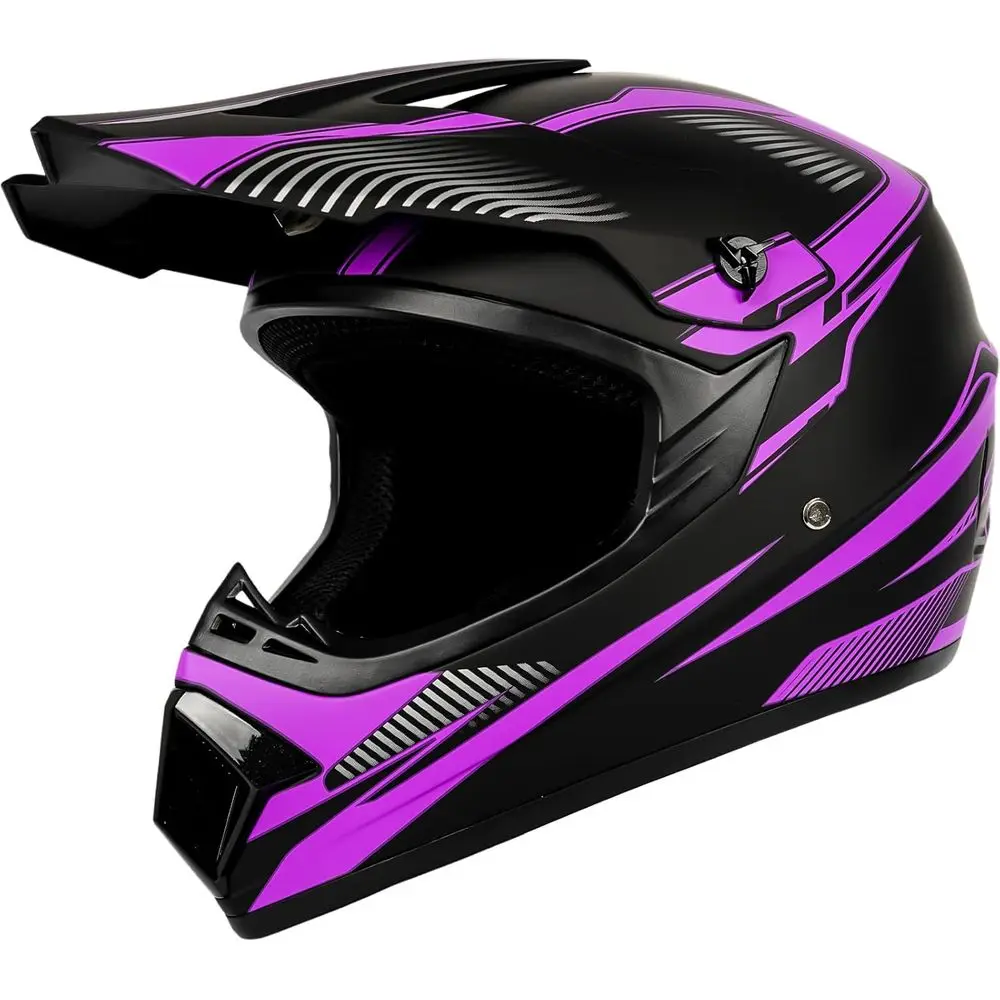 مجموعة خوذة الدراجة الترابية للشباب باللون الأرجواني مع قفازات ونظارات وقناع للأطفال 8-14، معدات أمان معتمدة من DOT