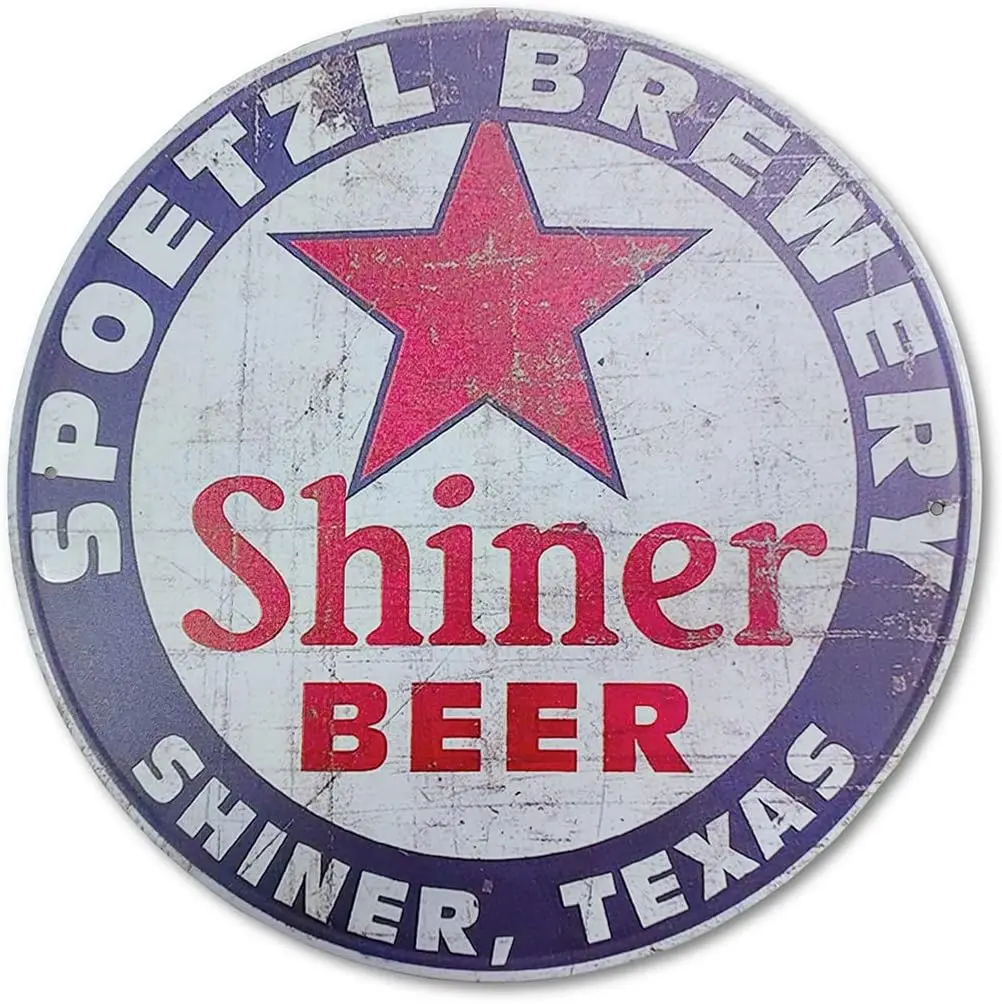 Vintage Tin Sign, Shiner Beer Shiner Texas, Retro Metal Home Decor, Funny Decorations For Man Cave Garage Wall, Metal Post Round