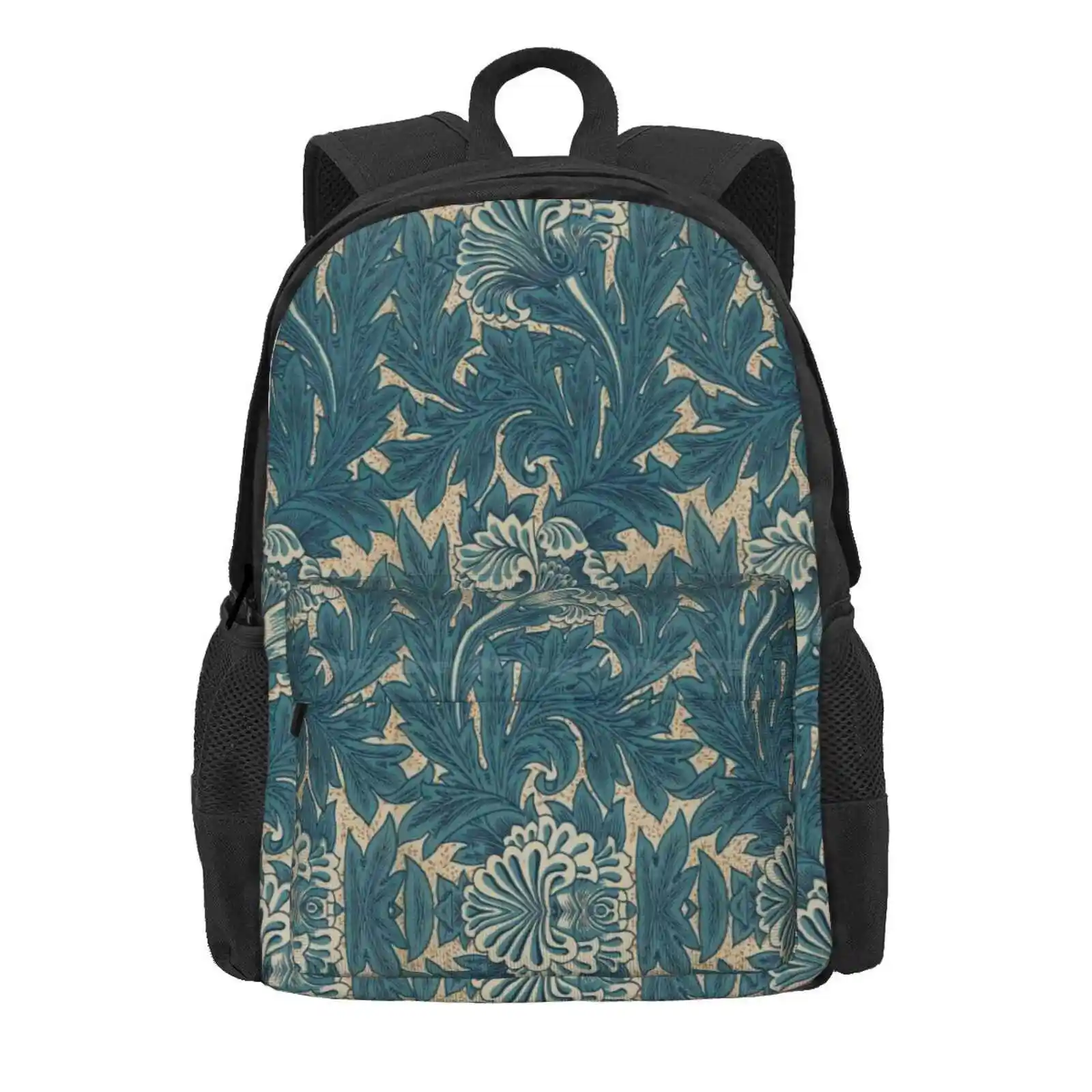 William Morris Blue Tulip Floral Leaves Vintage Pattern -Victorian Botanical Designs, Hot Sale Schoolbag Backpack Fashion Bags