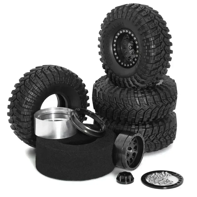 

4pcs 1.9'' Beadlock Wheels and Tires Rim Offset -8.9mm OD 4.53'' for 1/10 RC Crawler Car TRX4 TRX6 SCX10 90046 CC01 D90 D110