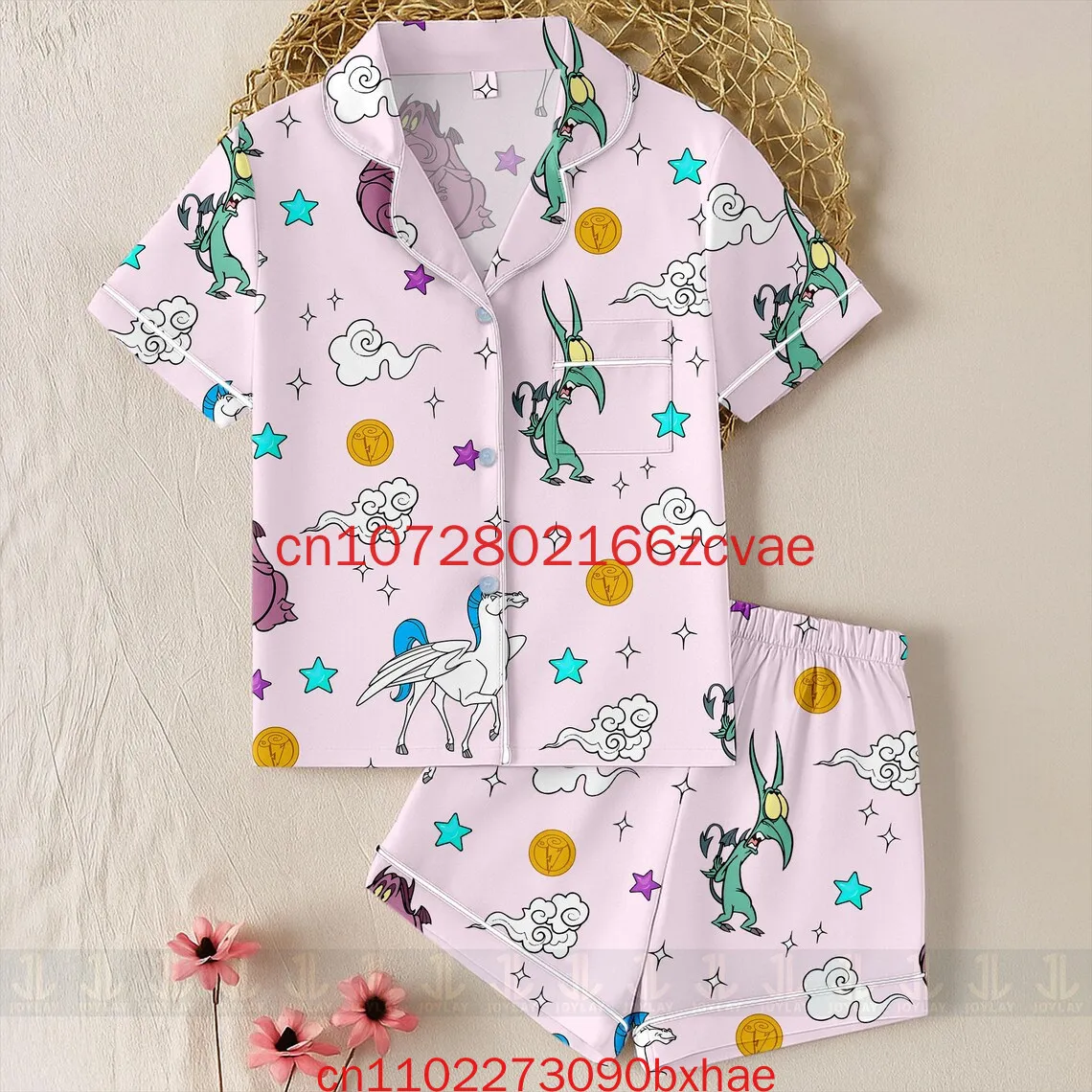 

Лето 2026, новый женский пижамный комплект Disney Hercules с 3D принтом, модный повседневный комплект с шортами и короткими рукавами