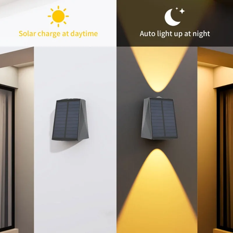 Solar Wall Lights Outdoor 3000K Wall Sconces Up and Down Lighting IP65 Waterproof Solar Lights for House Fence Patio Yard