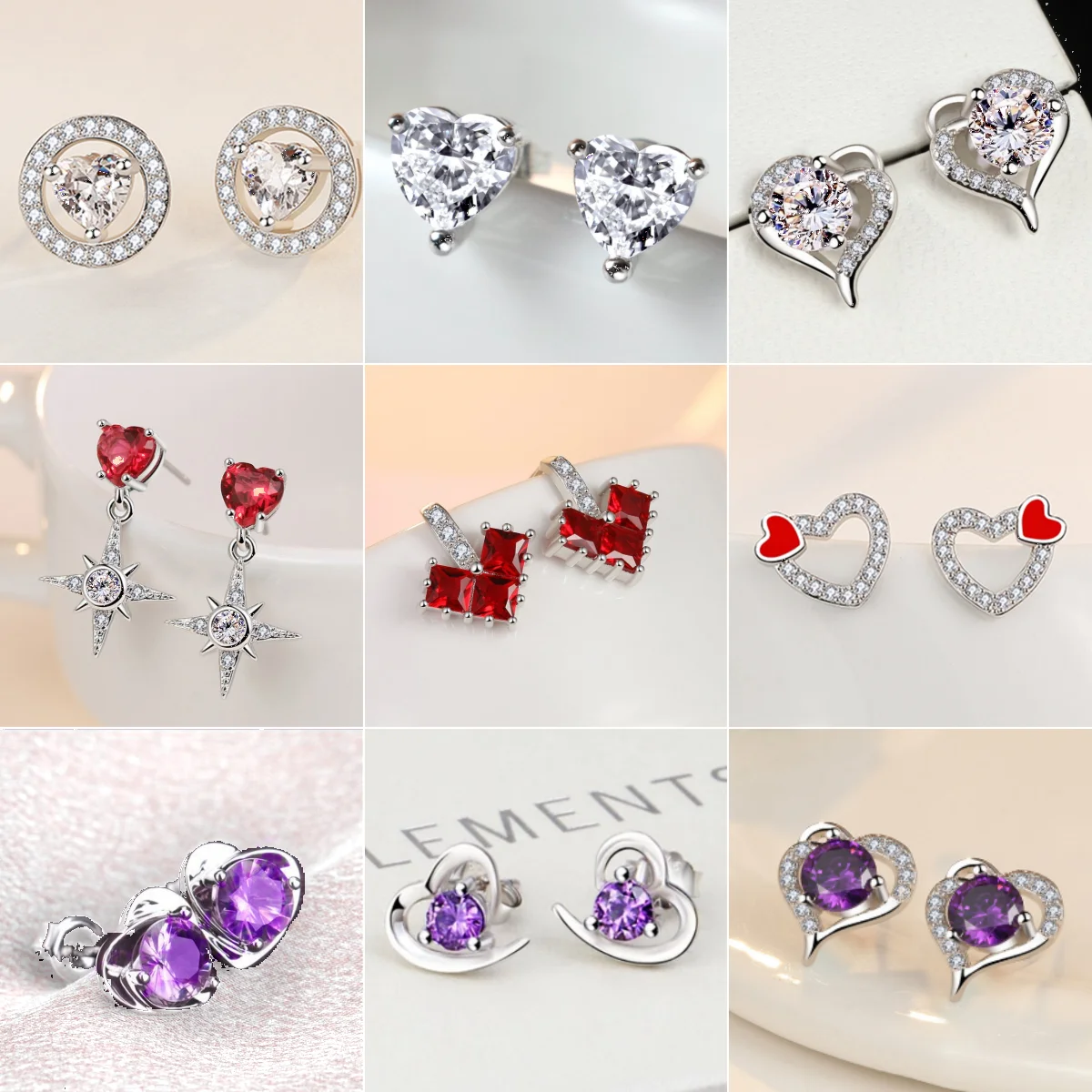

925 sterling silver women's earrings, heart-shaped earrings, shiny zircon earrings, luxurious, cute, elegant and simple style