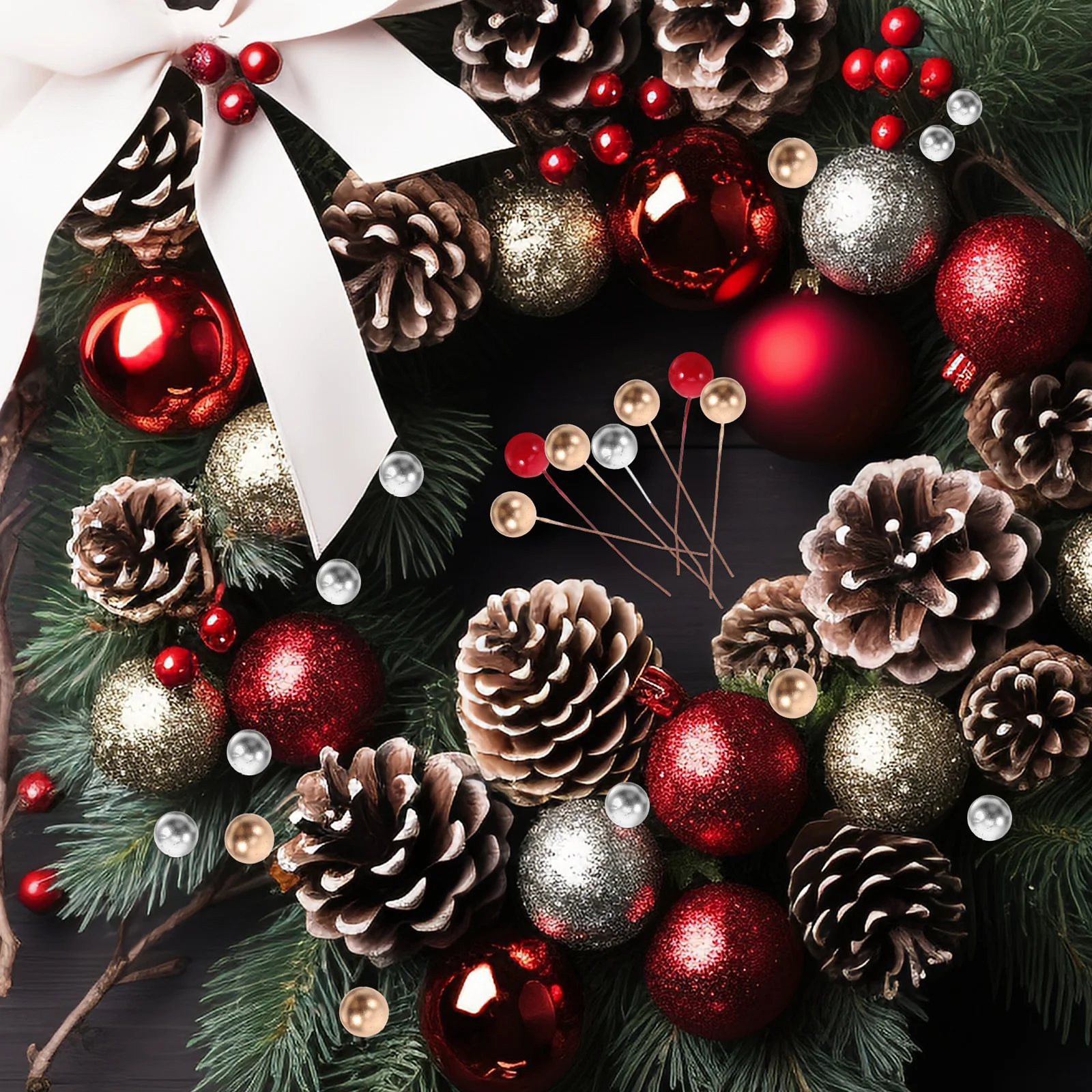 

300Pcs Artificial Berry Branch Christmas DIY Wreath Crafts Reusable Fake Berry Stem Decoration Christmas Tree Picks