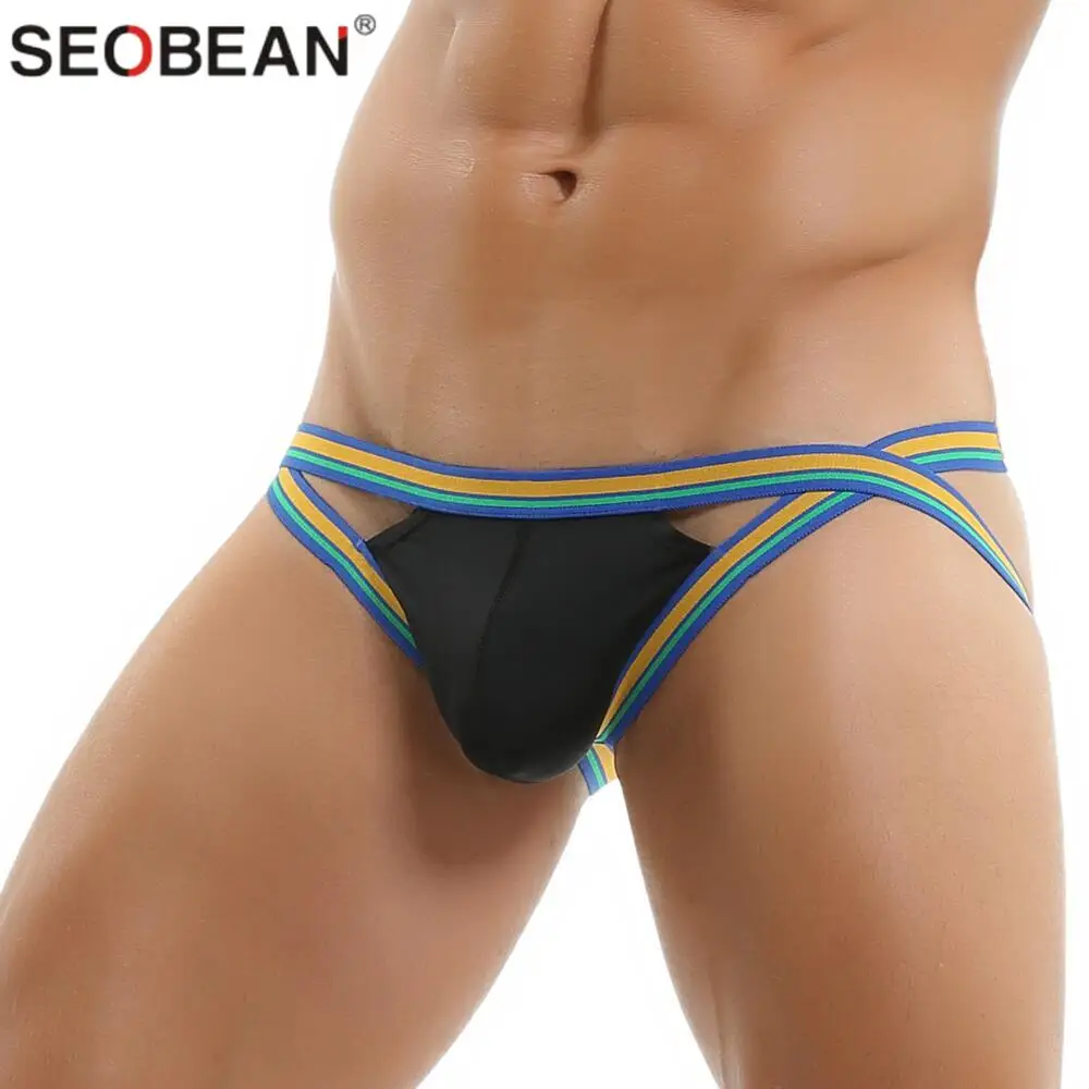 SEOBEAN Brand Men\'s Sexy Briefs Nylon Men Underwear Briefs Soft Comfortable Exposed Buttocks Jockstrap Gay Male Panties