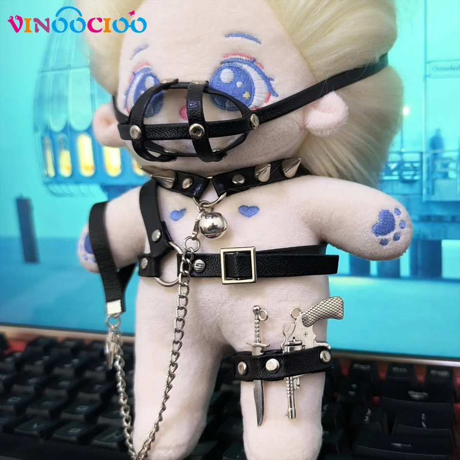 

20CM Cotton Doll Accessoriess Mouth Cage Chain Stop Bite Leather Strap Belt Legwear Neck Chain Collar with Lead Rope