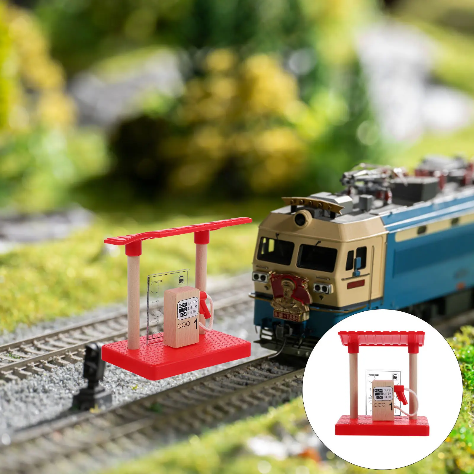 

Train Gas Station Accessory Wooden Railway Gas Station Lifelike Detail Compact Lightweight Easy Assembly for Kids Imagination