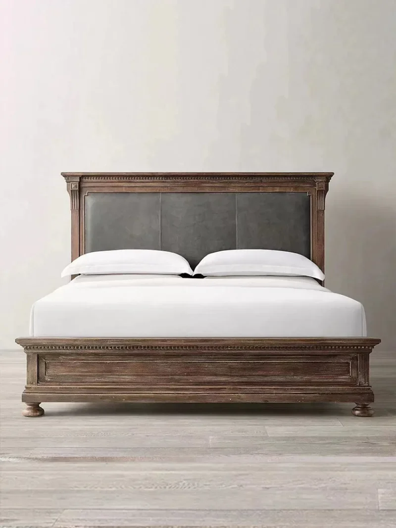 American country retro solid wood bed double bed French country old master bedroom queen