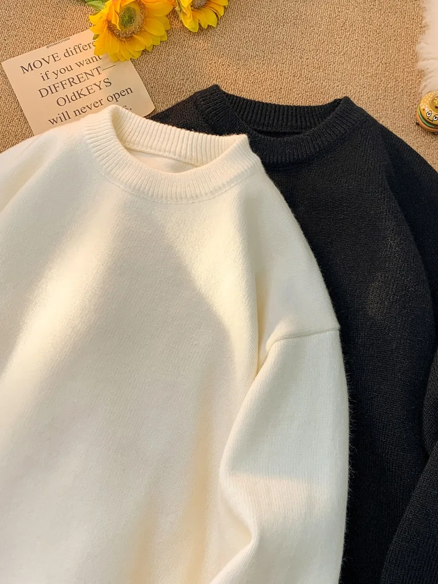 

Loose Men's Knitwear Winter Casual Sle Japanese Retro Sweater Jaet Simple Base Layer Knitted irt for Daily Wear