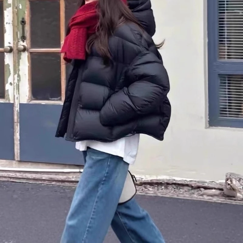 Green Short Down Jacket for Women 2025 Winter New Style Cotton Coat with Hood Bread Jacket Outerwear