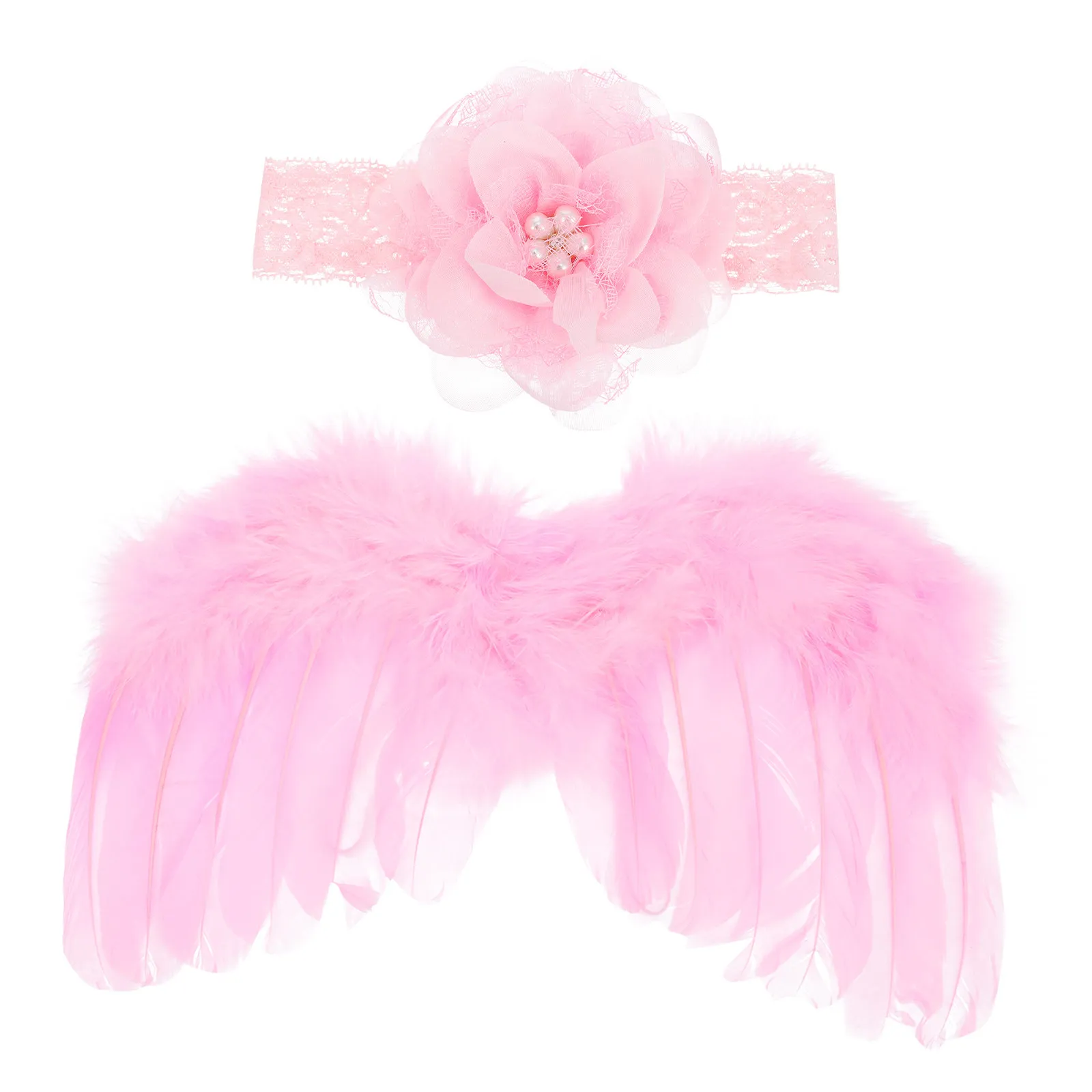 1Set Newborn Photography Prop Angel Wings with Flower Headband Soft Breathable Material for Baby Photo Shoots Studio Decoration